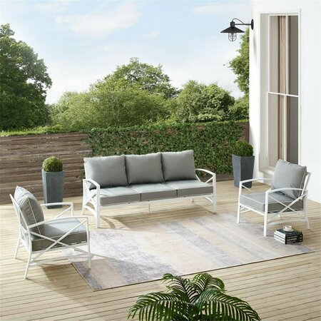 CLAUSTRO Outdoor Sofa Set, Gray & White - Sofa & 2 Arm Chairs - 3 Piece CL3039242